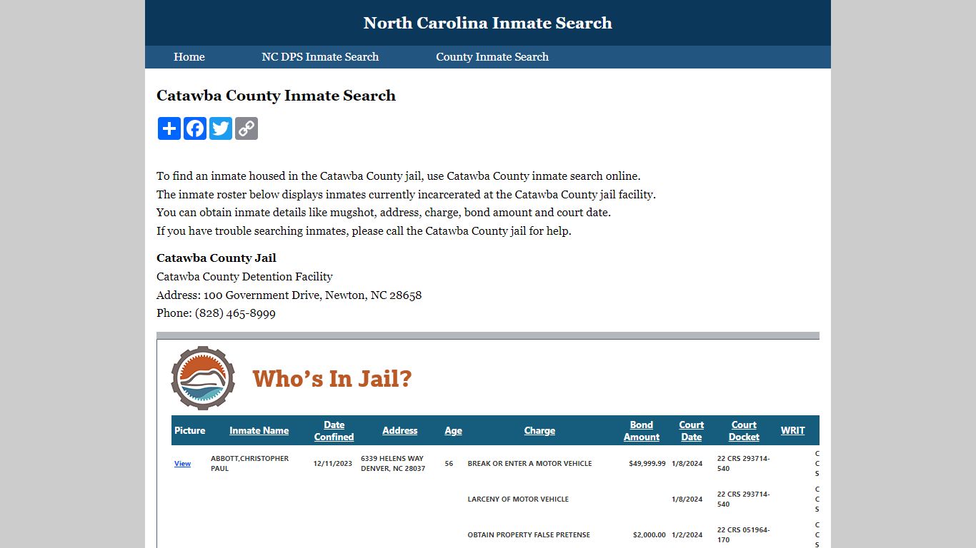 Catawba County Inmate Search