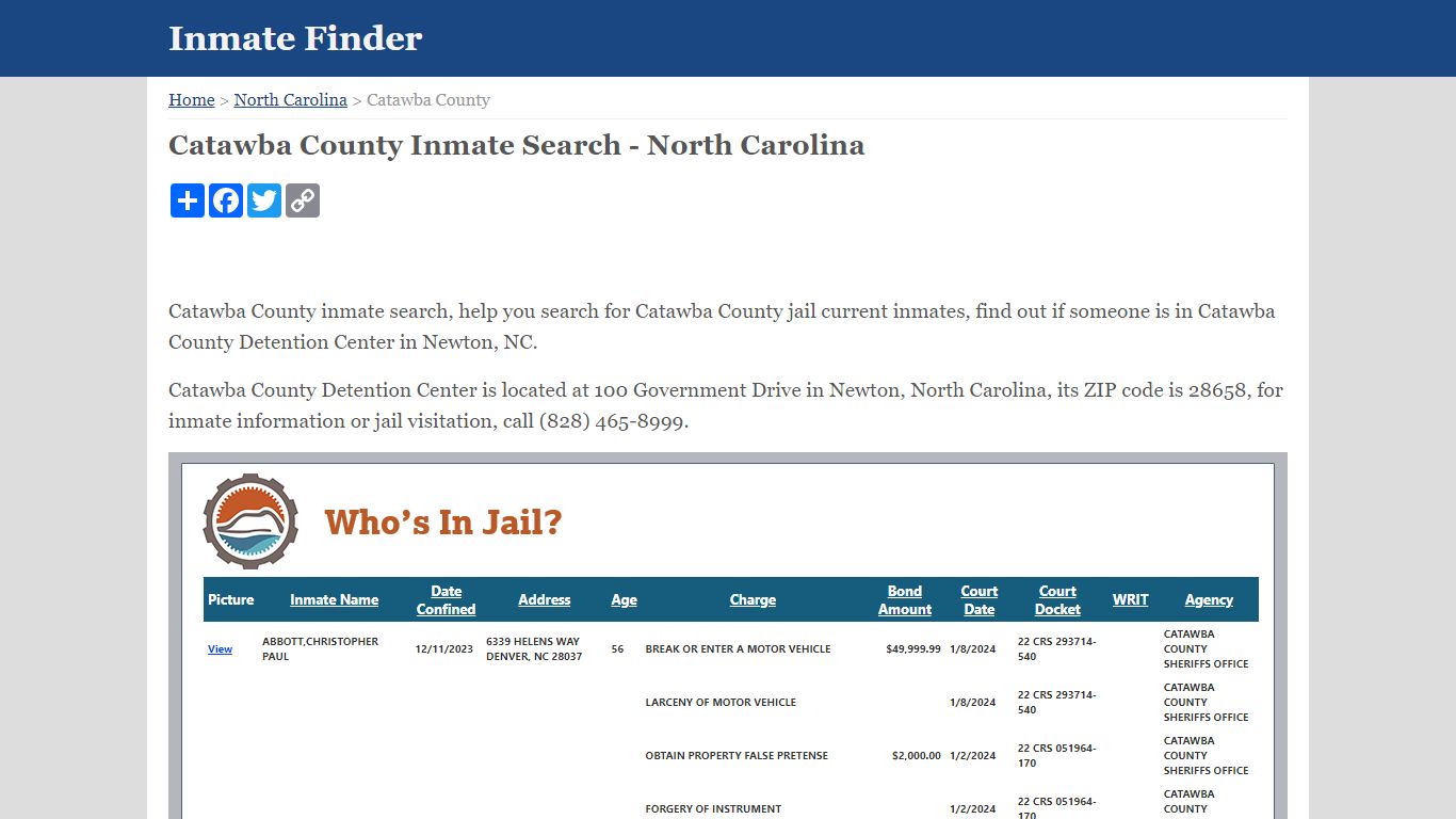 Catawba County Inmate Search - North Carolina